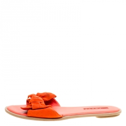 Prada Sport Coral Orange Suede Bow Slides Size 37