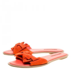 Prada Sport Coral Orange Suede Bow Slides Size 37
