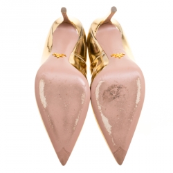 Pre Owned Prada Two Tone Metallic Leather Pointed Toe Pumps Size 39.5