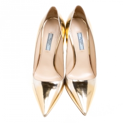 Pre Owned Prada Two Tone Metallic Leather Pointed Toe Pumps Size 39.5
