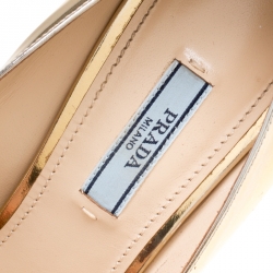 Pre Owned Prada Two Tone Metallic Leather Pointed Toe Pumps Size 39.5