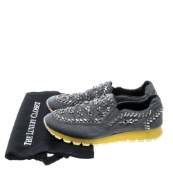 Pre Owned Prada Grey Canvas Jeweled Slip on Sneakers Size 39