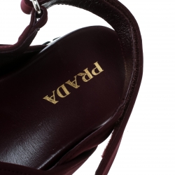 Pre Owned Prada Purple Fabric Crystal Embellished Platform Flat Sandals Size 38.5