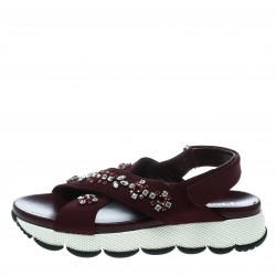 Pre Owned Prada Purple Fabric Crystal Embellished Platform Flat Sandals Size 38.5