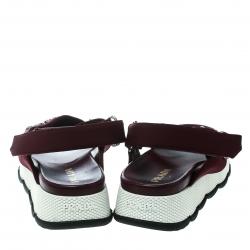 Pre Owned Prada Purple Fabric Crystal Embellished Platform Flat Sandals Size 38.5
