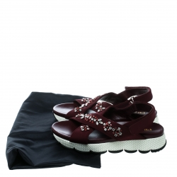 Pre Owned Prada Purple Fabric Crystal Embellished Platform Flat Sandals Size 38.5