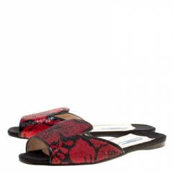 Prada Black/Red Floral Sequins Embellished Flat Slides Size 38