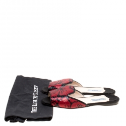 Prada Black/Red Floral Sequins Embellished Flat Slides Size 38
