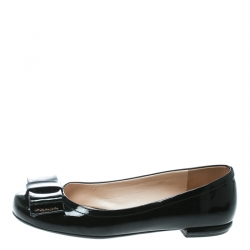 Pre Owned Prada Black Patent Leather Bow Ballet Flats Size 38.5