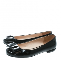 Pre Owned Prada Black Patent Leather Bow Ballet Flats Size 38.5