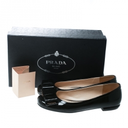 Pre Owned Prada Black Patent Leather Bow Ballet Flats Size 38.5