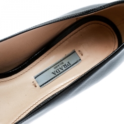 Pre Owned Prada Black Saffiano Leather Bow Detail Block Heel Pumps Size 37