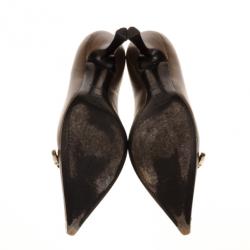 Pre Owned Prada Brown Leather Pointed Toe Kitten Heel Pumps Size 36.5