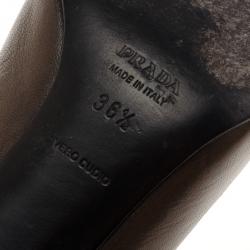 Pre Owned Prada Brown Leather Pointed Toe Kitten Heel Pumps Size 36.5