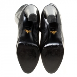 Pre Owned Prada Black Leather Platform Ankle Boots Size 36