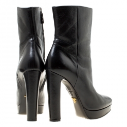 Pre Owned Prada Black Leather Platform Ankle Boots Size 36