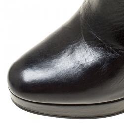 Pre Owned Prada Black Leather Platform Ankle Boots Size 36