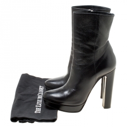Pre Owned Prada Black Leather Platform Ankle Boots Size 36