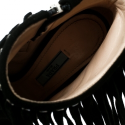 Pre Owned Prada Black Suede Fringe Detail Peep Toe Ankle Boots Size 36.5