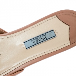 Pre Owned Prada Special Edition Beige Leather With Black Velvet Bow Peep Toe Flat Slides Size 37.5