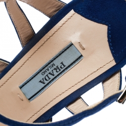 Prada Blue Suede Cross T Strappy Sandals Size 38.5
