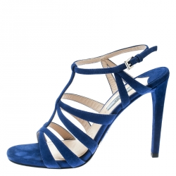 Prada Blue Suede Cross T Strappy Sandals Size 38.5