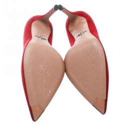 Pre Owned Prada Red Suede Pointed Toe Pumps Size 36.5