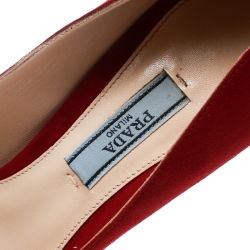 Pre Owned Prada Red Suede Pointed Toe Pumps Size 36.5