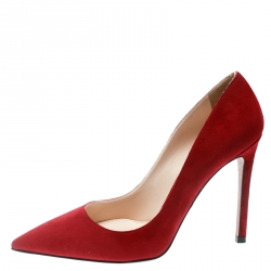 Pre Owned Prada Red Suede Pointed Toe Pumps Size 36.5