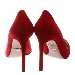 Pre Owned Prada Red Suede Pointed Toe Pumps Size 36.5