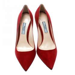 Pre Owned Prada Red Suede Pointed Toe Pumps Size 36.5