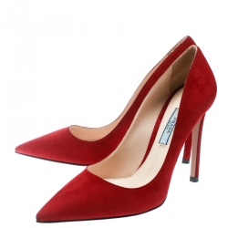 Pre Owned Prada Red Suede Pointed Toe Pumps Size 36.5