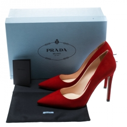 Pre Owned Prada Red Suede Pointed Toe Pumps Size 36.5
