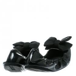 Pre Owned Prada Sport Black Patent Leather Bow Detail Scrunch Ballet Flat Size 40