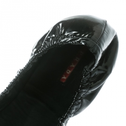Pre Owned Prada Sport Black Patent Leather Bow Detail Scrunch Ballet Flat Size 40
