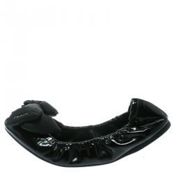 Pre Owned Prada Sport Black Patent Leather Bow Detail Scrunch Ballet Flat Size 40