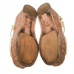 Pre Owned Prada Gold Saffiano Leather Wedge Sandals Size 37.5