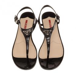 مملوكة مسبقًا Prada Sport Black Patent Leather Bow Wedges Size 37.5