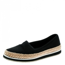 Pre Owned Prada Sport Black Canvas Espadrille Loafers Size 35.5