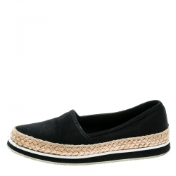 Pre Owned Prada Sport Black Canvas Espadrille Loafers Size 35.5