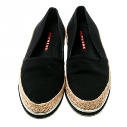 Pre Owned Prada Sport Black Canvas Espadrille Loafers Size 35.5