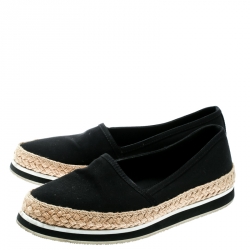 Pre Owned Prada Sport Black Canvas Espadrille Loafers Size 35.5