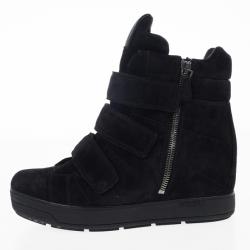 مملوكة مسبقًا Prada Sport Black Suede Wedge Hi-Top Sneakers Size 37.5