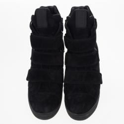 مملوكة مسبقًا Prada Sport Black Suede Wedge Hi-Top Sneakers Size 37.5