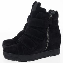 مملوكة مسبقًا Prada Sport Black Suede Wedge Hi-Top Sneakers Size 37.5
