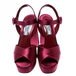 Prada Purple Satin Crisscross Platform Sandals Size 36.5