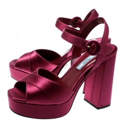 Prada Purple Satin Crisscross Platform Sandals Size 36.5