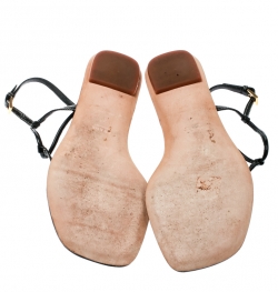 Pre Owned Prada Black Patent Leather Ankle Strap Thong Flats Sandals Size 37