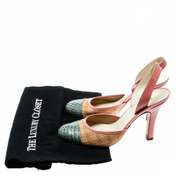 Pre Owned Prada Multicolor Woven Raffia and Alligator Cap Toe Sandals Size 37