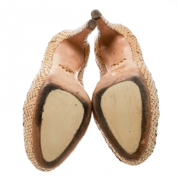 Pre Owned Prada Metallic Gold Woven Leather Madras Platform Pumps Size 38